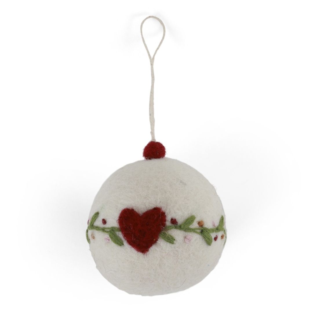 Christmas Bauble - White w/Heart &  Garland