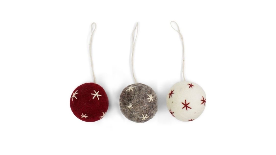 Ball Ornaments w/Stars - Set of 3