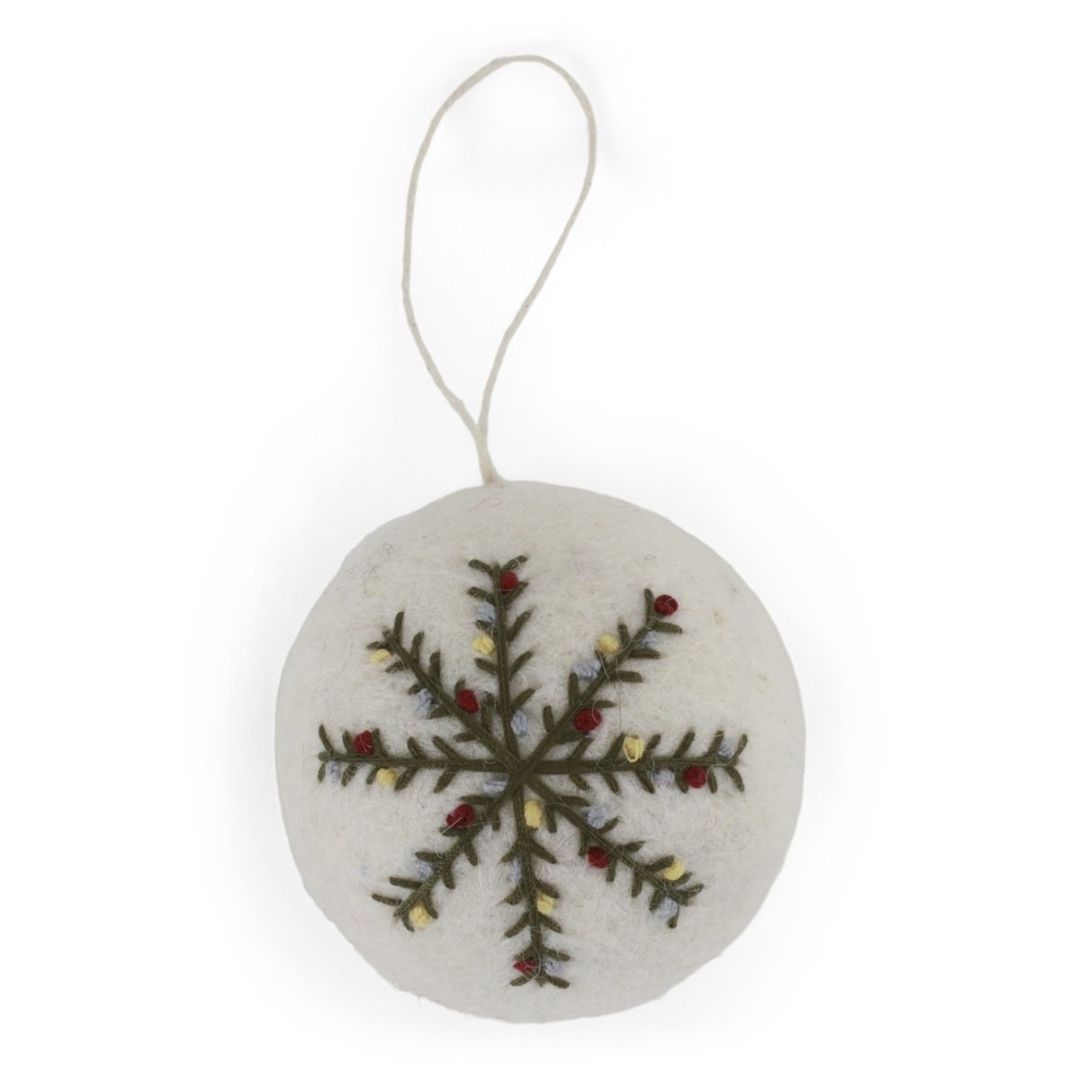 Christmas Bauble - White w/Embroidered  Snowflake