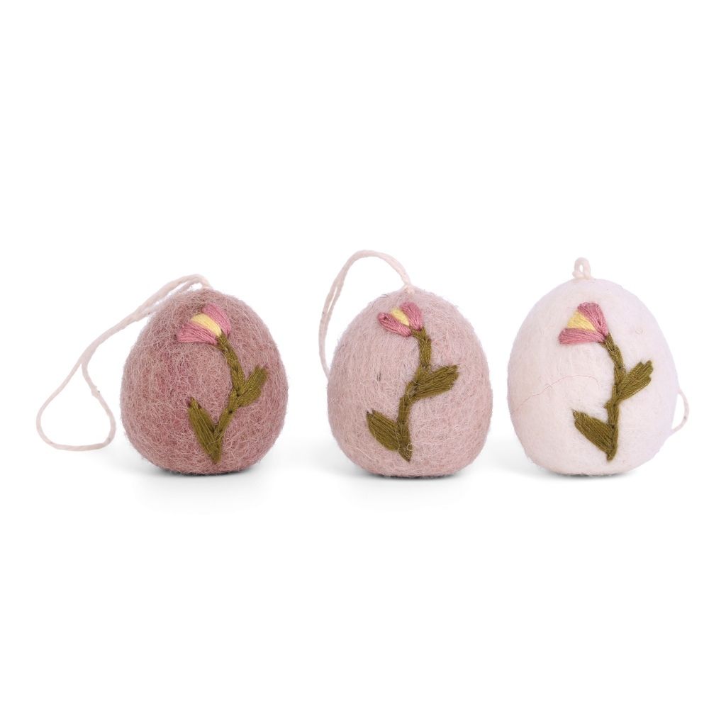 Gry & Sif Egg med broderi Tulipan – Sett med 3