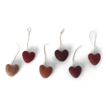 Mini Hearts w/string - Dusty Red - Set of 6 Mini Hearts w/string - Dusty Red - Set of 6