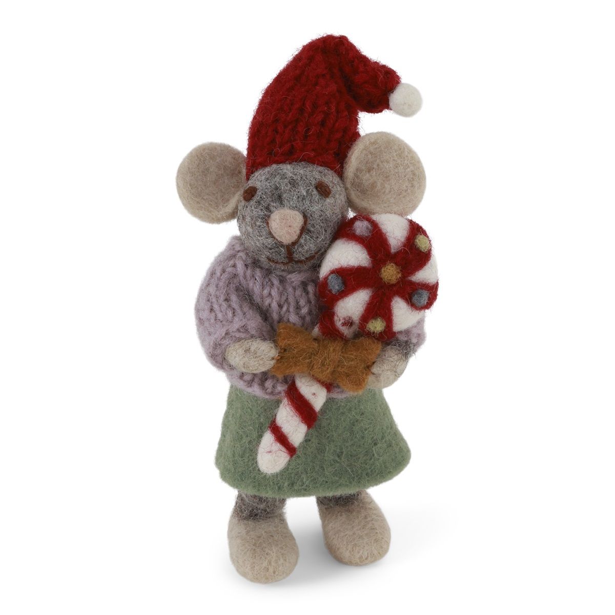 Small Grey Girly Mouse w/Christmas Candy